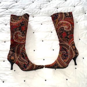 Harriet Red Paisley Suede Type Fabric Cowboy Dressy Boots